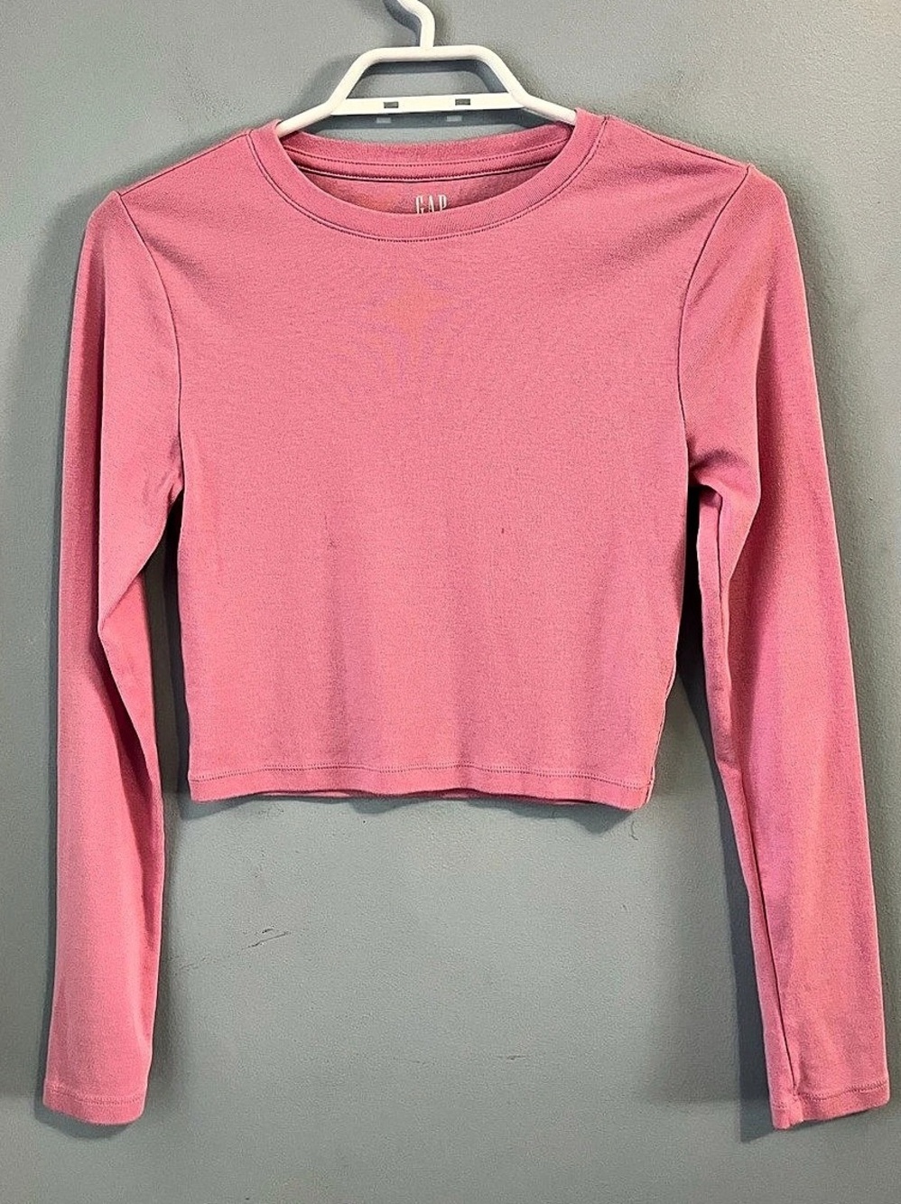 GAP Pink Modern Crew Cropped Long Sleeve Cotton/Modal Tee Size SP